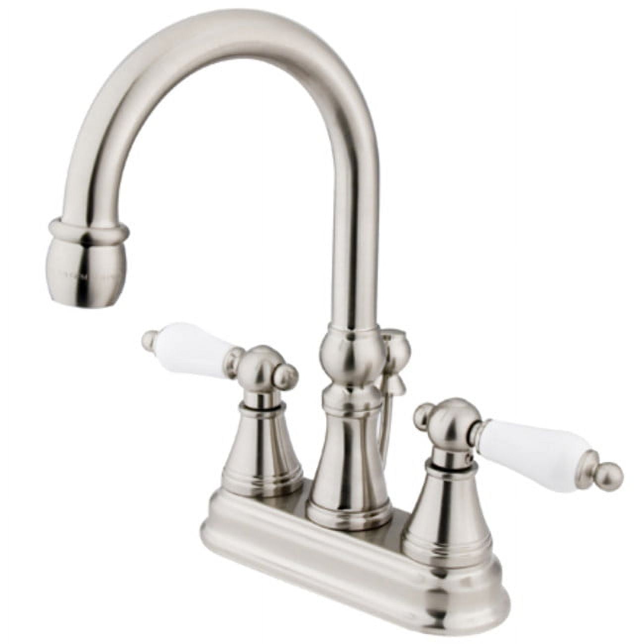 Satin Nickel Double Handle High-Arc Bathroom Faucet with Drain Assembly