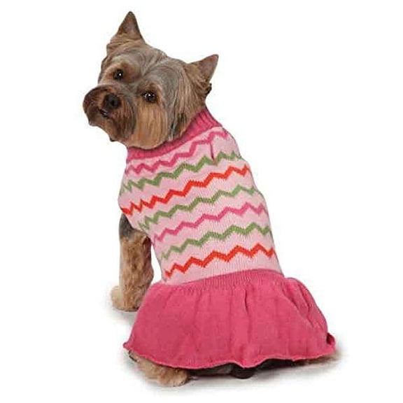Elements Pink Chevron Pattern Knit Sweater Dog Dress Mock Turtleneck Collar (Large)