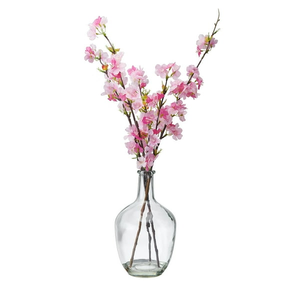 Elements Realistic Look and Feel Artificial Cherry Blossom Arrangement in Clear Glass Vase