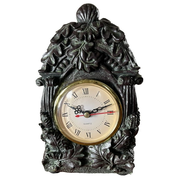 Elements Resin Leaf Desk Mantle Clock Cassic Old World Style