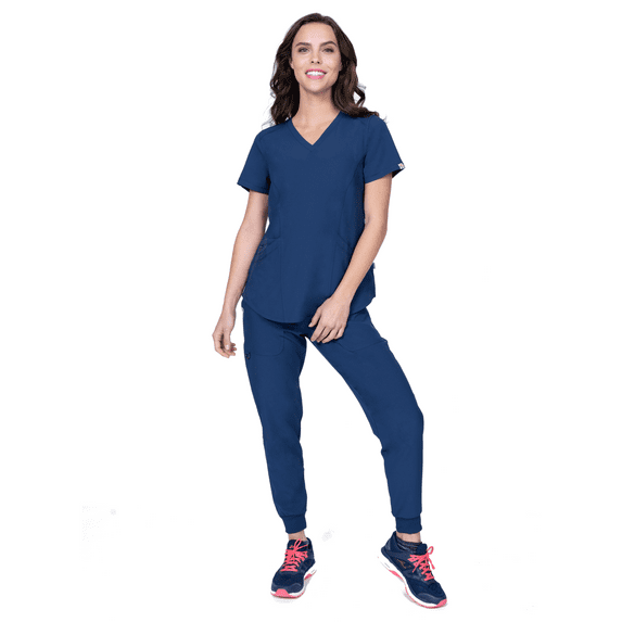 Elements Select ES2936 Women's V-Neck Scrub Top and Jogger Scrub Set Navy Medium