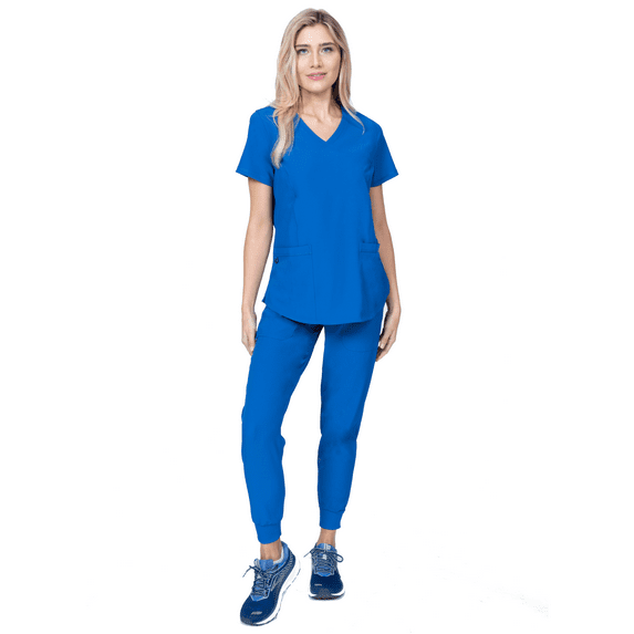 Elements Select ES2956 Women's Mock Wrap Scrub Top and Jogger Scrub Set Royal Large