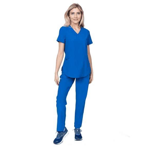 Elements Select ES2966 Women's V-Neck Top and Cargo Pocket Yoga Pant Scrub Set Royal Medium