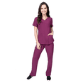 thumbnail image 1 of Elements Select ES2976 Women's Mock Wrap Top and Cargo Pocket Yoga Pant Scrub Set Wine Small, 1 of 7