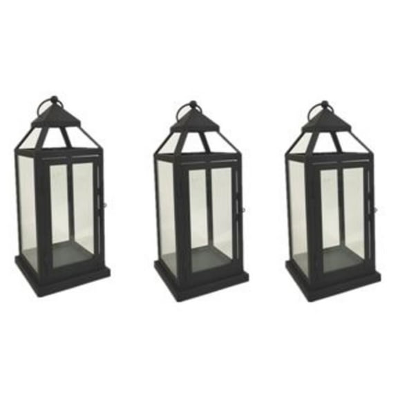 Elements Set of 3 12-inch Black Metal Decorative Lanterns