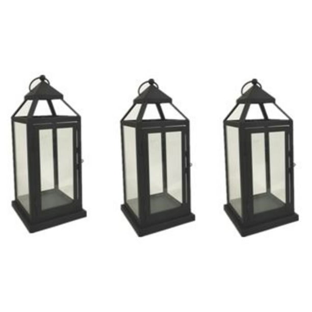 Elements Set of 3 12-inch Black Metal Decorative Lanterns - Walmart.com