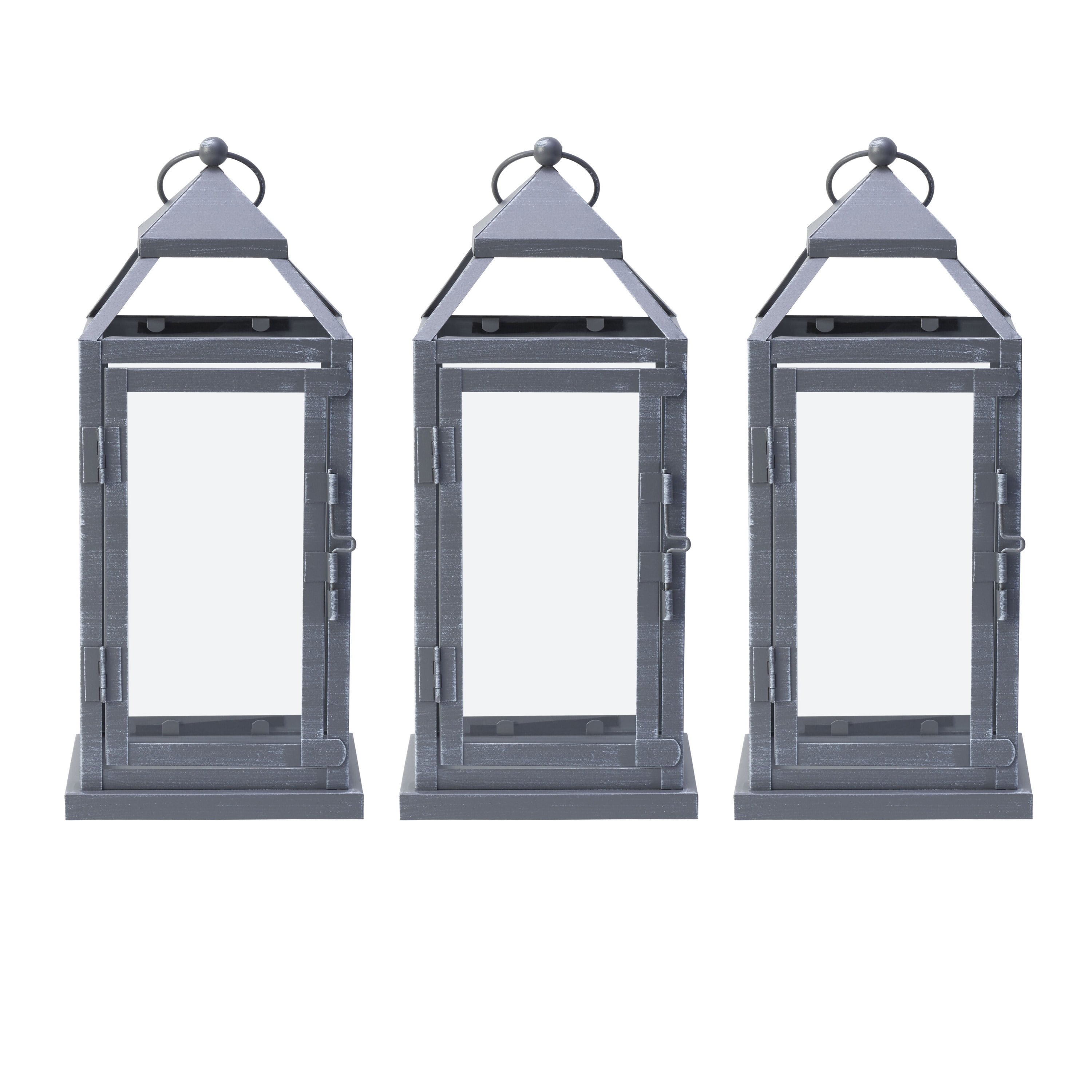 Elements Set of 3 12inch Gray Metal Decorative Lanterns