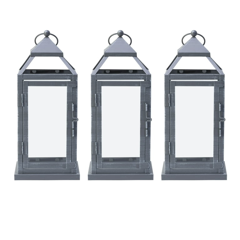 【AYNSLEY】 シェードランプ、花瓶、ハンドベル 3点セット お買得価格 Elements Modern Set of 3 12-inch Gray Metal Decorative Lanterns