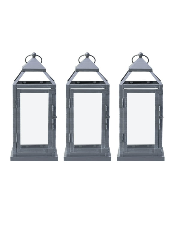 Elements Set of 3 12-inch Gray Metal Decorative Lanterns