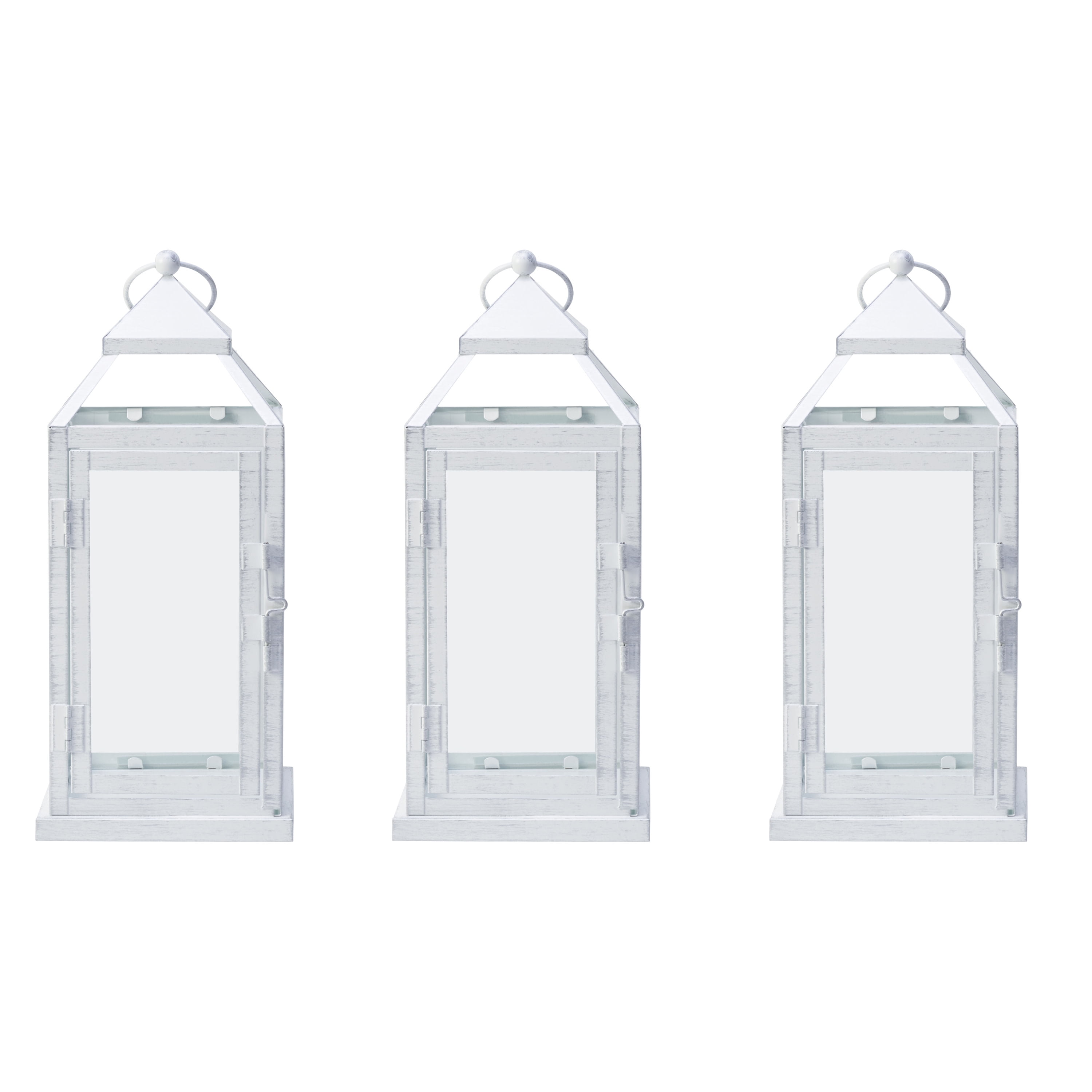 12-Inch White Powder Coated Metal Hanging Lantern Set