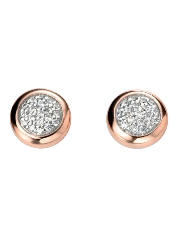 Cubic Zirconia Cabochon Stud Earrings - Silver/Rose Gold/Clear