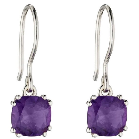 Elements Silver Cushion Amethyst Earrings - Silver/Purple