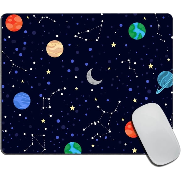 Elements Stars and Planets Mouse Pad Night Sky with Zodiac Signs Rectangular NonSlip Rubber MousePads Galaxy Constellations Space Theme Ideal for Office, Home Laptop 9.5"x7.9"x0.12"