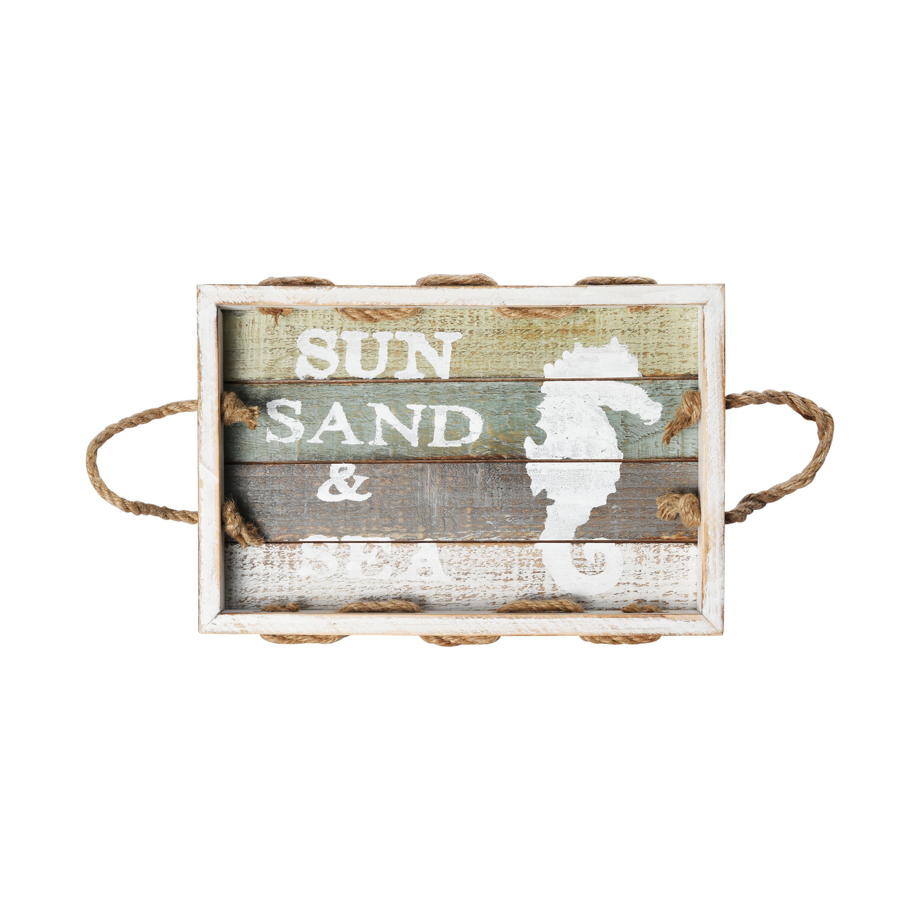 Elements Sun Sand and Sea horse Wood Tray, 14-inch, Assorted