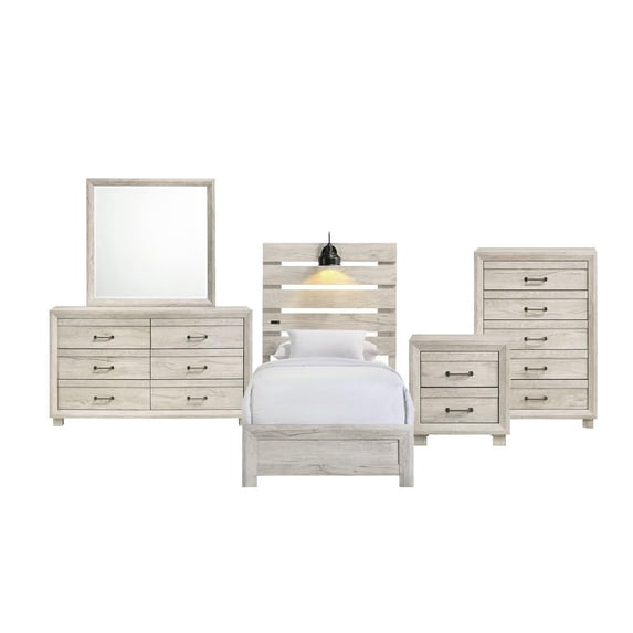 Elements Tarrant Twin with Lights & USB 5PC Bedroom Set in White