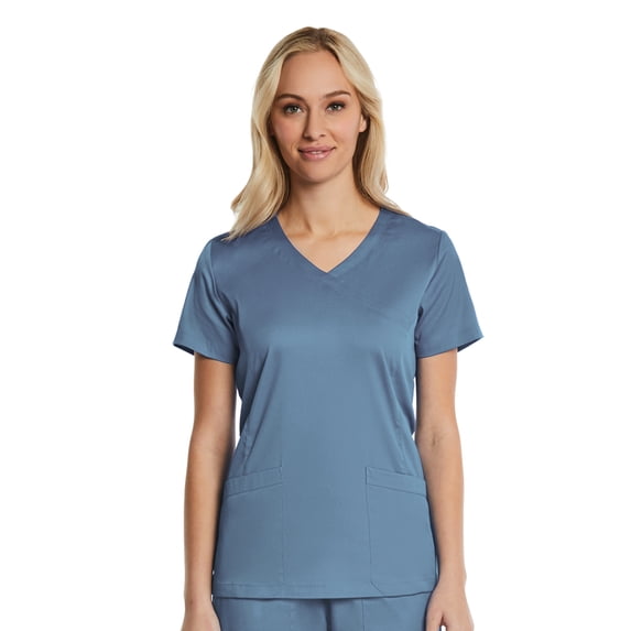 Elements Women's EL9115 Four Way Stretch Mock Wrap Scrub Top Ceil Blue Small