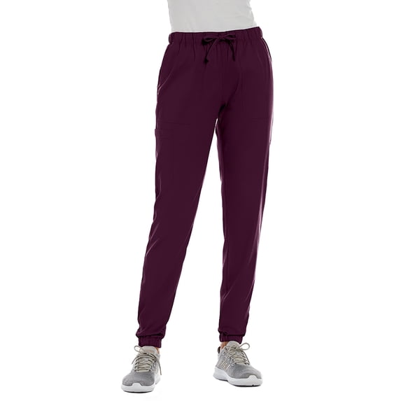 Elements Women's EL9315 Full Elastic Waistband Jogger Scrub Pant Wine X-Small Petite