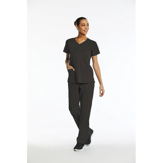 Elements Women's EL9945 Mock Wrap Scrub Top and Half-Elastic Waistband Scrub Pant Set Pewter Medium