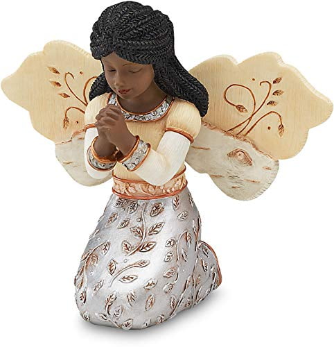 Ebony Angel Figurine with Birchwood Accents, 3.5-Inch