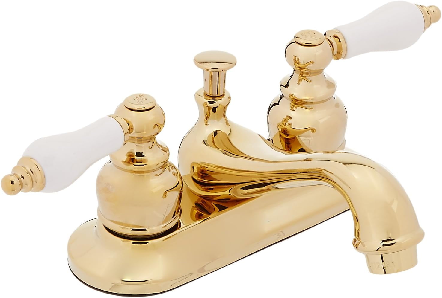 Polished Brass Centerset Lavatory Faucet with Ceramic Handles