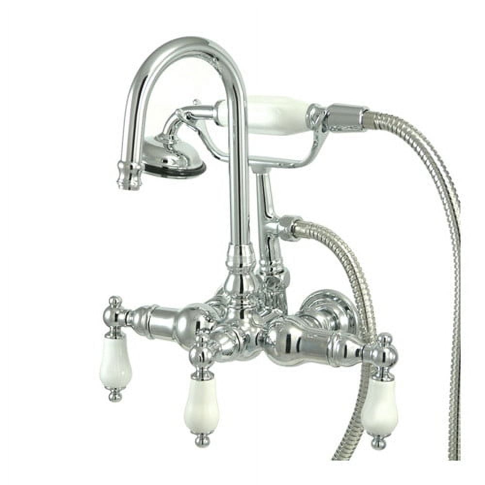 Vintage Chrome Triple Handle Wall-Mounted Clawfoot Tub Faucet with Handshower