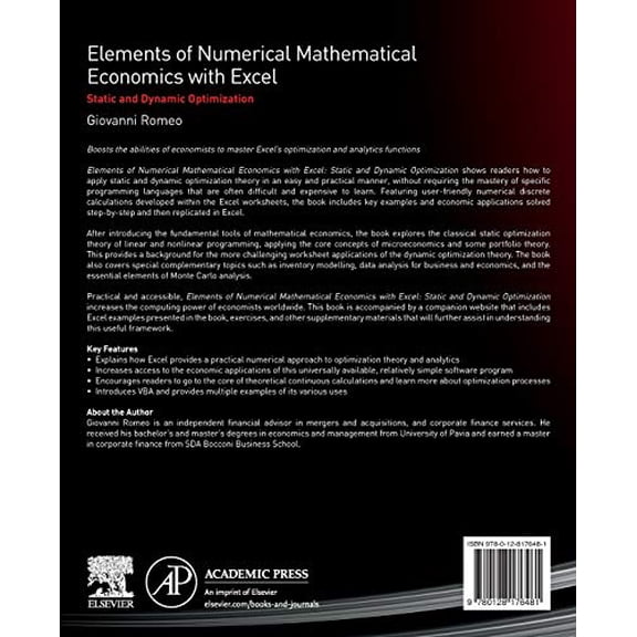 Pre-Owned Elements of Numerical Mathematical Economics with Excel: Static and Dynamic Optimization [Paperback] Romeo, Giovanni