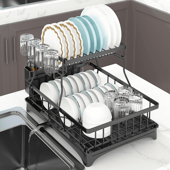 Elemore Home 2-Tier Stainless Steel Foldable Dish Racks