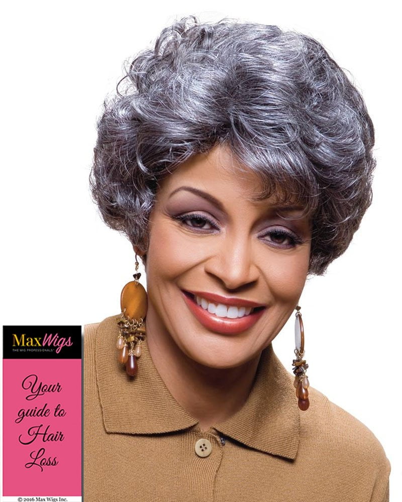 Elen Wig Color 1B Off Black - Foxy Silver Wigs Short Collar Curly Shag Synthetic Soft Bang African American Women's Machine Wefted Lightweight Average Cap Bundle with MaxWigs Hairloss Booklet