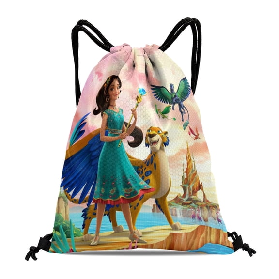 Elena of Avalor Princess Gym Drawstring Backpack:Waterproof design, ideal for hiking, yoga, swimming, travel, beach, and shopping, measuring 15.7*17.7 inches.