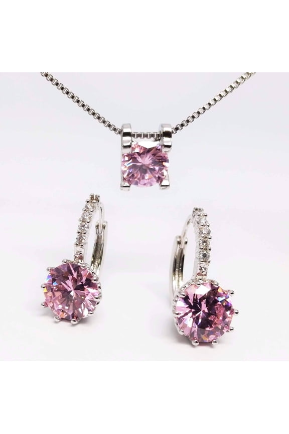 Elena Bold Solitaire Necklace and Hoop Earrings Set in Blushing Pink or Diamond White