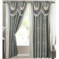 thumbnail image 1 of Elena Luxury Jacquard Curtain Panel with Attached Waterfall Valance & Scarf 54 by 84-Inch Grey, 1 of 6