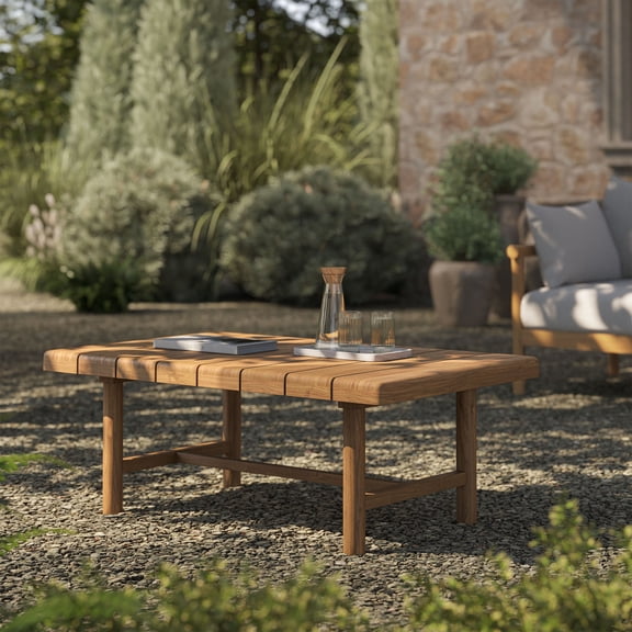Eleni 41-Inch Outdoor Teak Wood Coffee Table in Natural