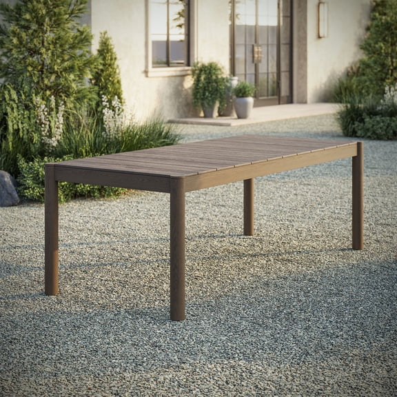 Modway Eleni 89-Inch Outdoor Patio Teak Wood Dining Table in Weathered Gra