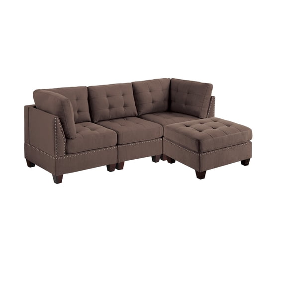 Eleni Modular Sectional 4pc Set 2x Corner Wedge 1x Armless Chair and 1x Ottoman - Coffee