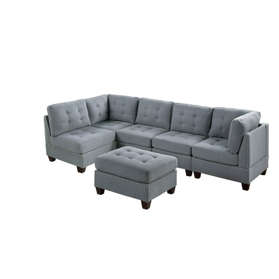 Eleni Modular Sectional 6pc Set 2x Corner Wedge 3x Armless Chair and 1x Ottoman - Gray