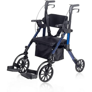 Elenker 2 in 1 Rollator Walker & Transport Chair, Folding Wheelchair Rolling Mobility Walking Aid for Adult, Seniors, Blue