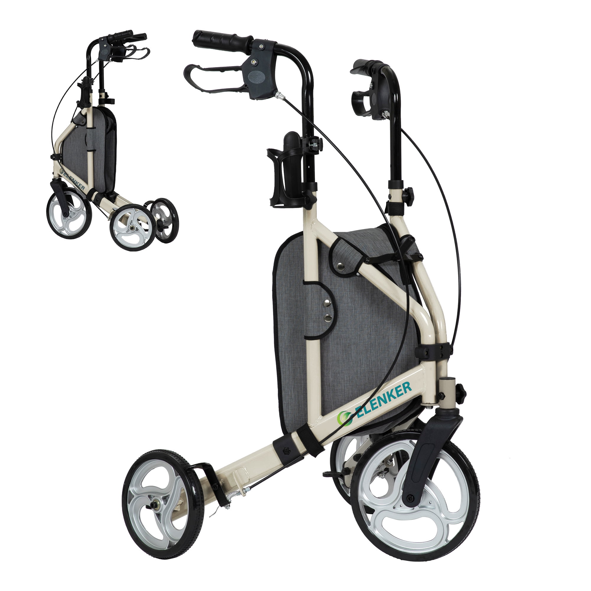 Elenker 3 Wheel Walker for Seniors, Foldable Rollator Walker with 10