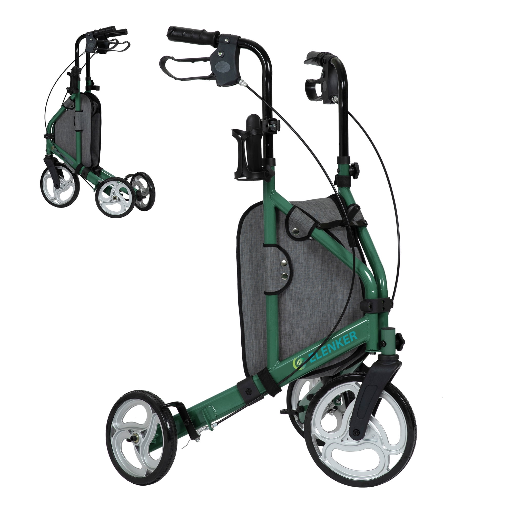 Elenker 3 Wheel Walker for Seniors, Foldable Rollator Walker with 10 ...
