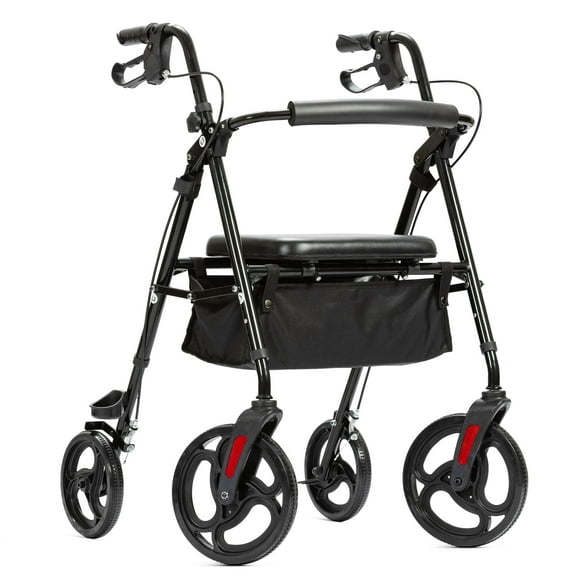 Elenker Mobility Rollator Walker with 10" Wheels, Adjustable Seat and Arms, Black