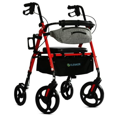 Elenker Rollator Walker with Seat, 10" Wheels, Adjustable Handles, Mobility Walker for Seniors Adult, Red