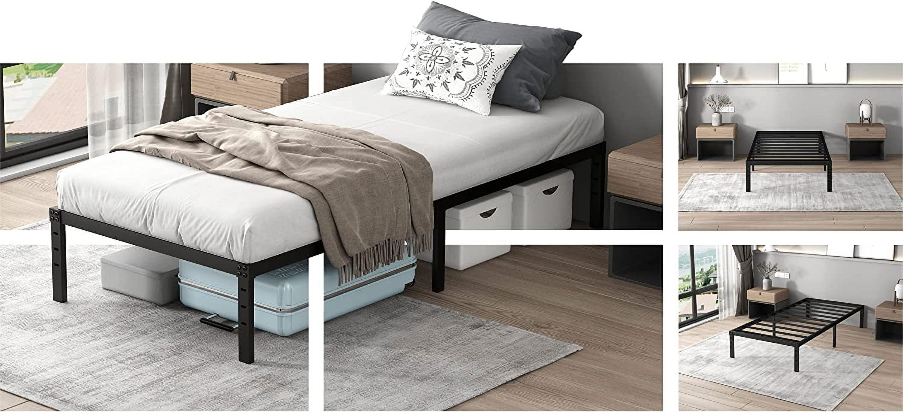 Elenooz 14 Inch Metal Queen Bed Frame Sturdy Steel Slat Support Black