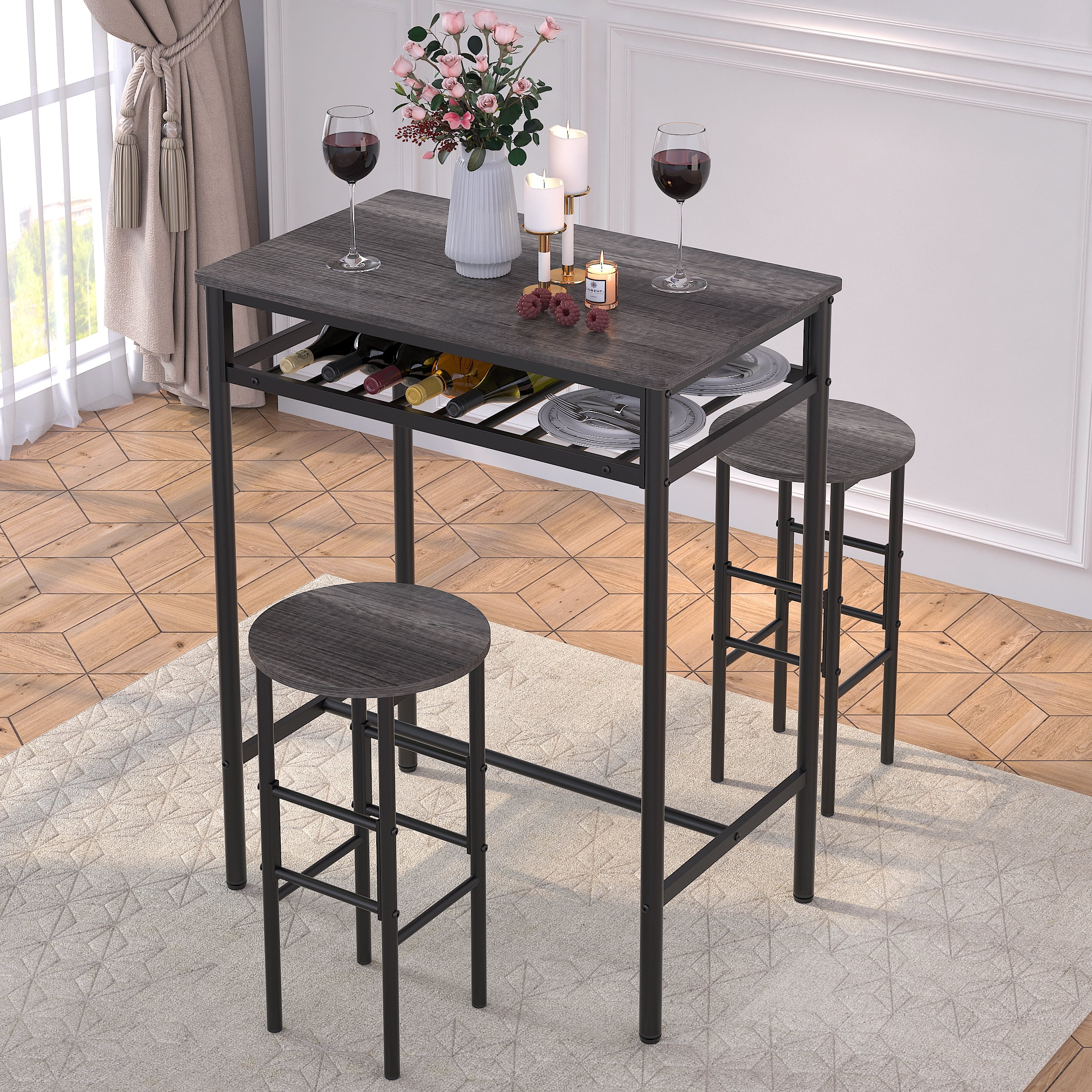Elephance 3 Piece Bar Table Set, Pub Table Counter Height Dining Set