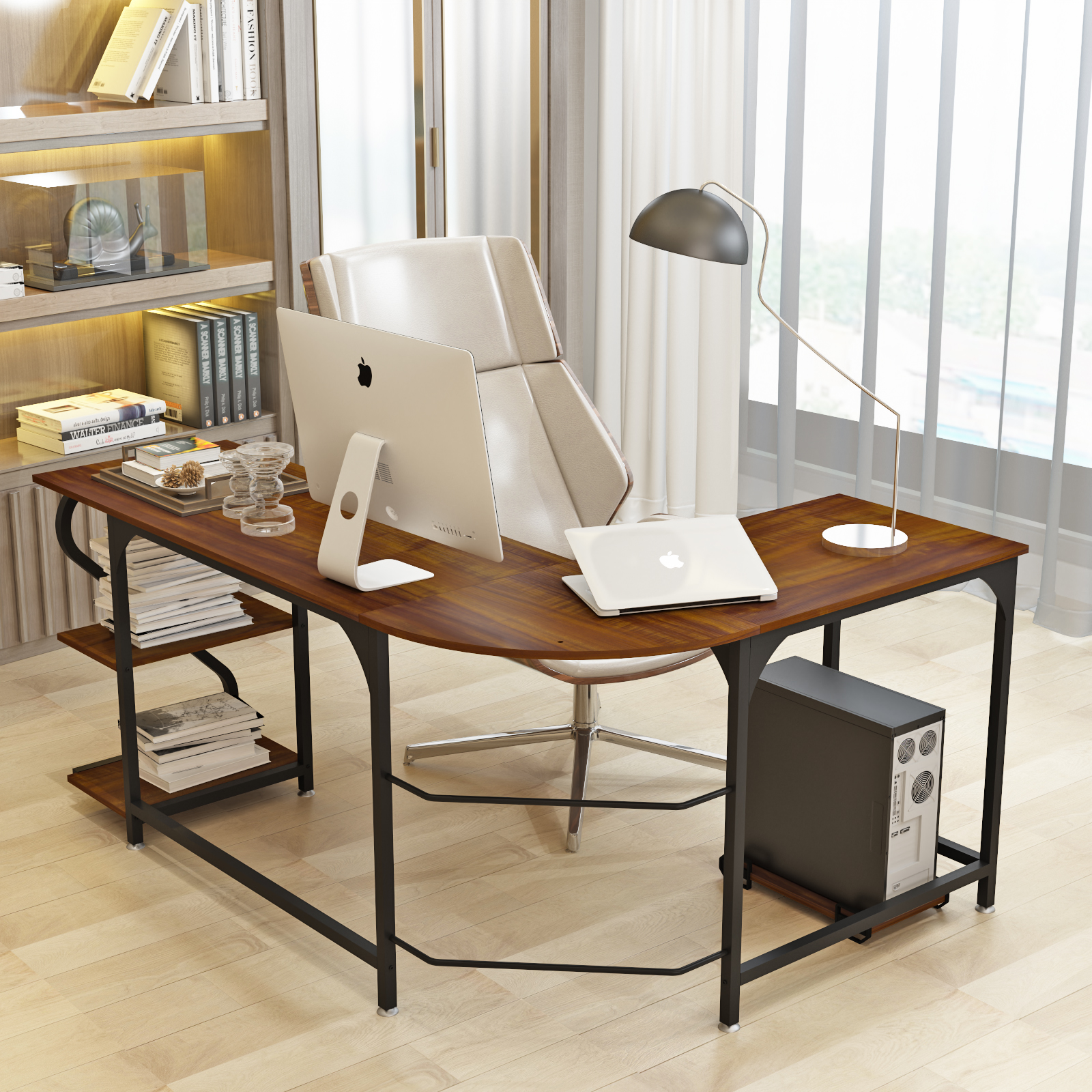 Elephance Modern L-Shape Computer Desk Study Writing Table with Shelves ...