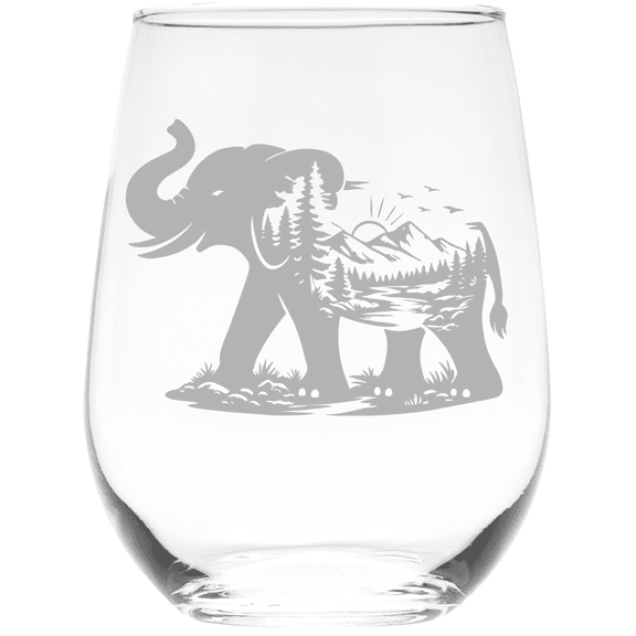 C&M Personal Gifts Elephant 17 oz Stemless Wine Glass - Elephant Themed Gift for Women and Men (Style E5)