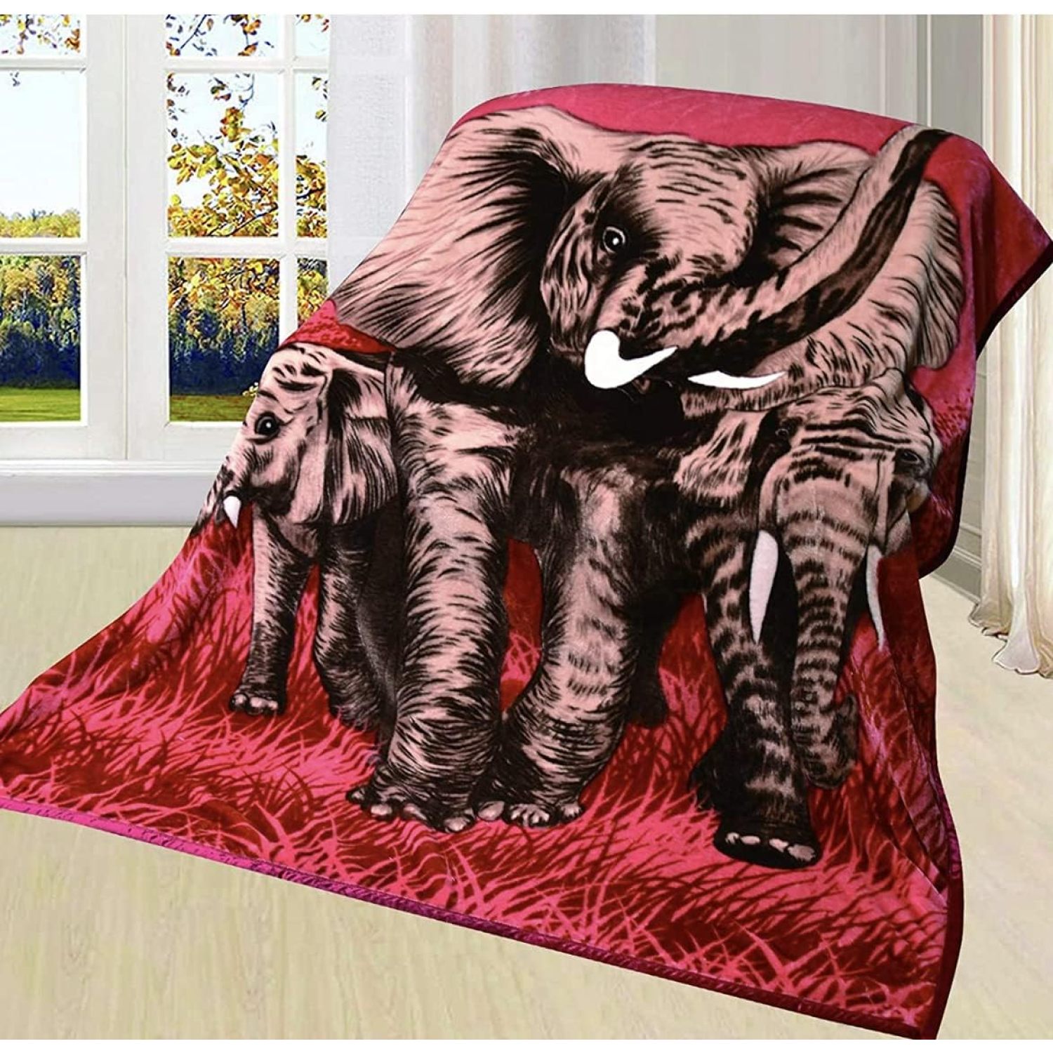 /Elephant 2ply Animal Blanket, 90" 75", Full Queen Bed Blanket, Throw