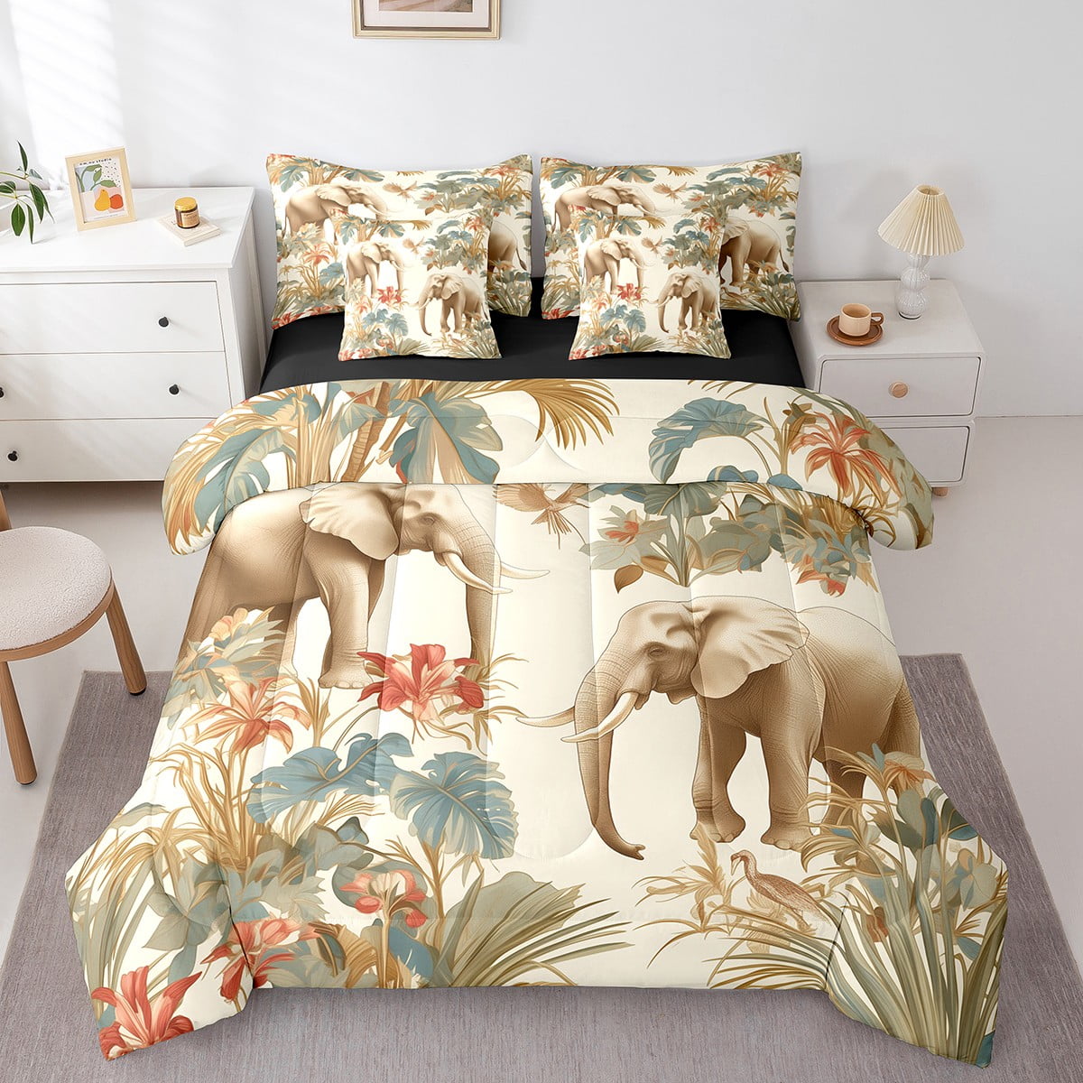 Elephant 7 Piece Bedding Sets King Red Flower Comforter Set Chic Floral elephant-7-piece-bedding-sets-king-red-flower-comforter-set-chic-floral