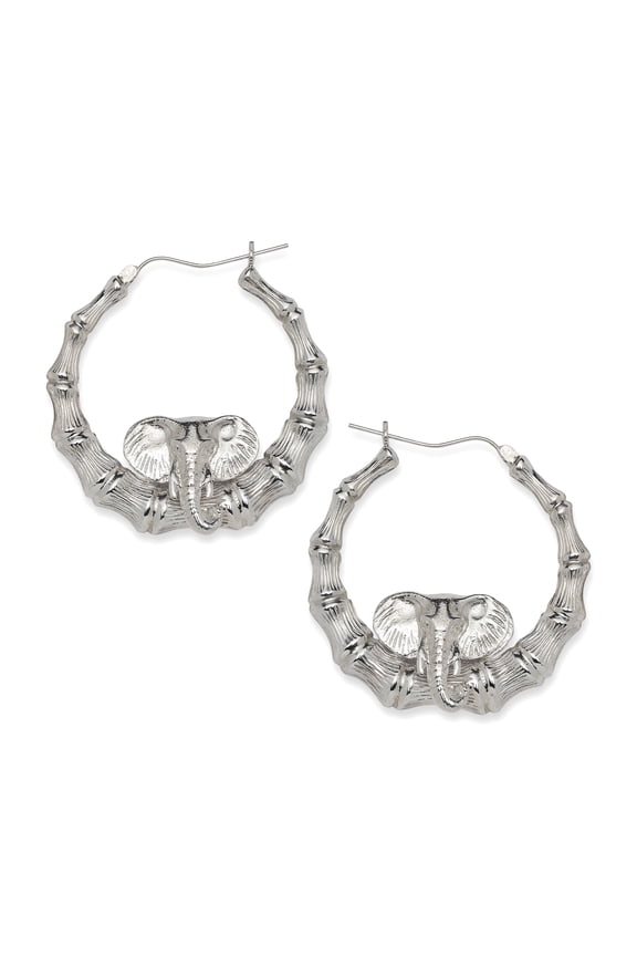 Elephant 925 Sterling Silver Bamboo Hoops, Earrings
