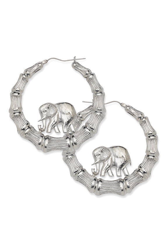 Elephant 925 Sterling Silver Bamboo Hoops, Earrings