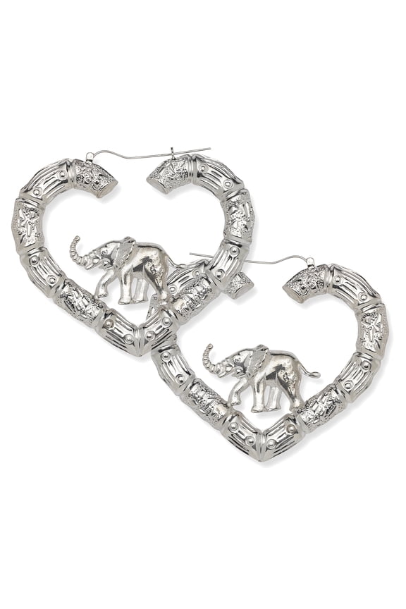 Elephant 925 Sterling Silver Bamboo Hoops, Earrings