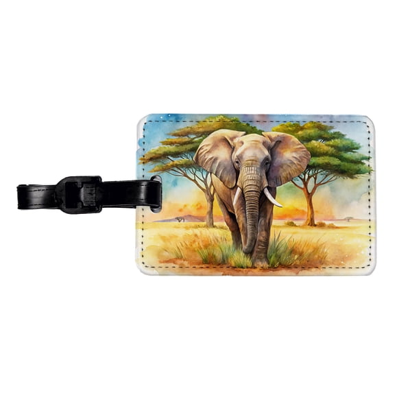 Elephant African Plain Watercolor Design Faux Leather Travel Luggage Tag